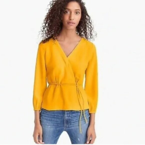 J. Crew Tops - J. Crew Drapey Crepe Faux Wrap Top Blouse Rich Gold